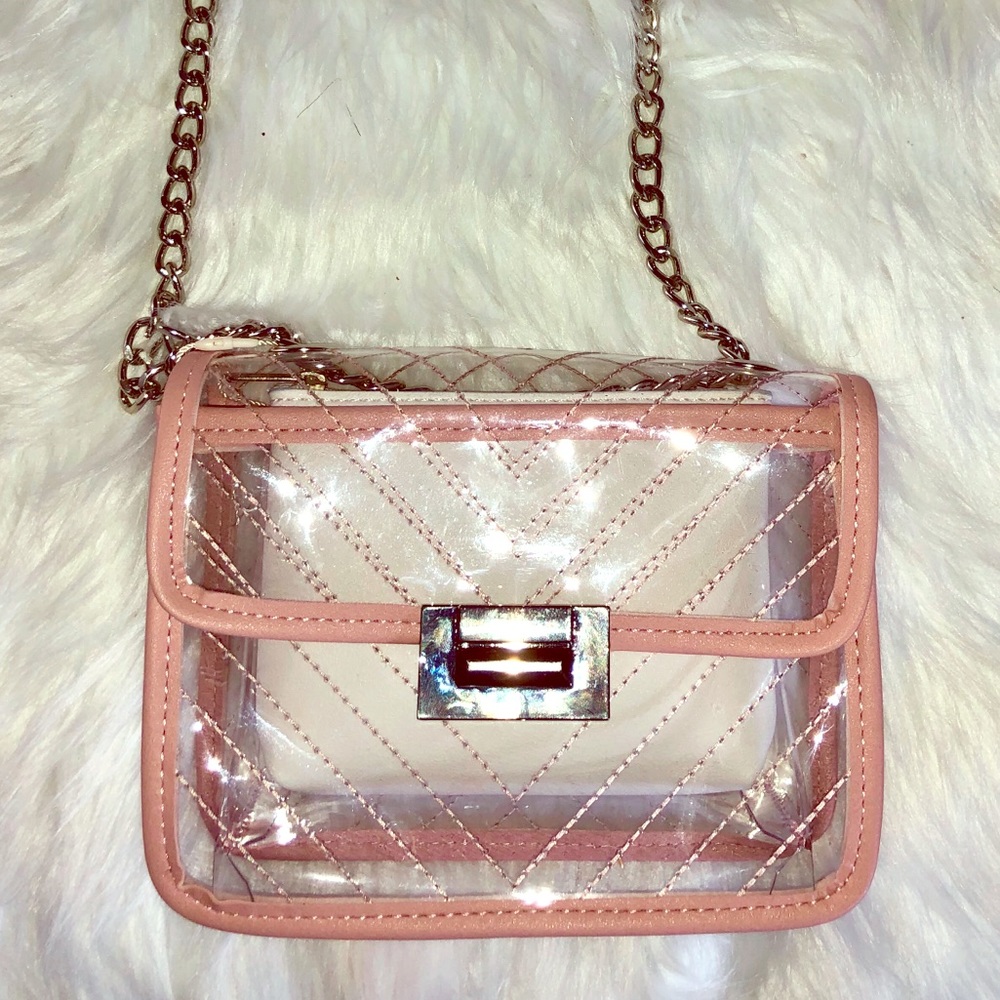 Clear Pink Trimmed Plastic Cross-shoulder  Bag